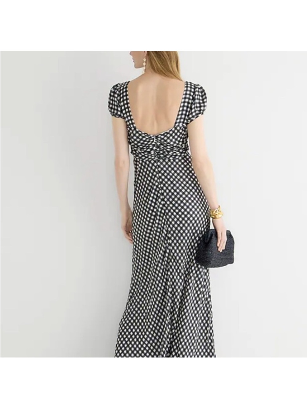 J. Crew Collection NWTs Silk Tie Neck Cap Sleeve Maxi Dress Gingham size 4 Black - Picture 2 of 13